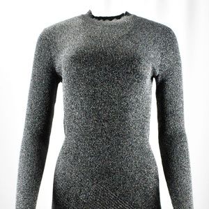 !! Ribbed Long Sleeve Metallic Sweater Dress !!